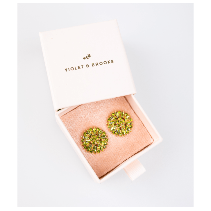 Green Glam Post Earring - White Farmhouse Flowers