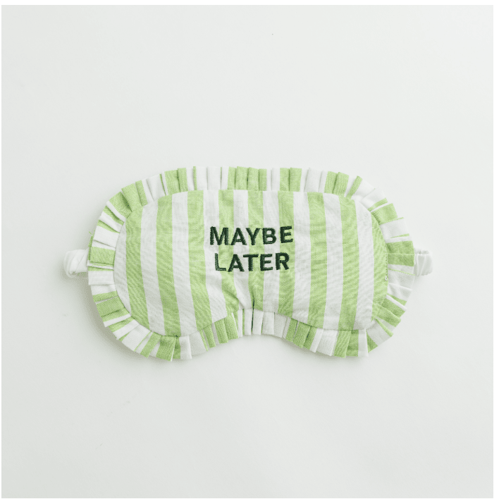 Green Striped Sleep Mask - White Farmhouse Flowers