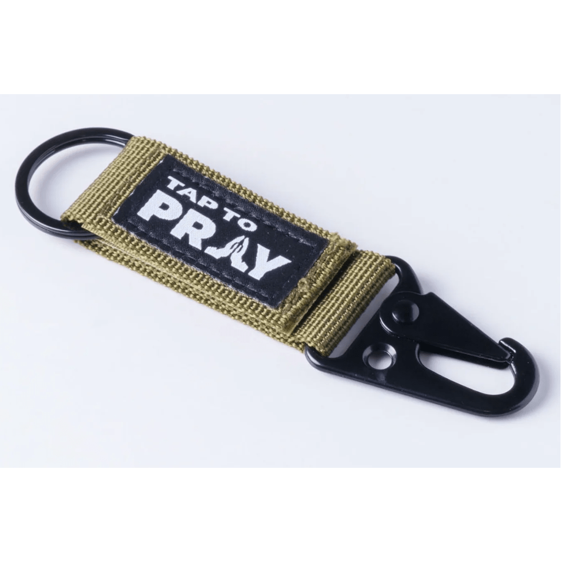 Green Tap To Pray Tactical Carabiner Keychain - White Farmhouse Flowers