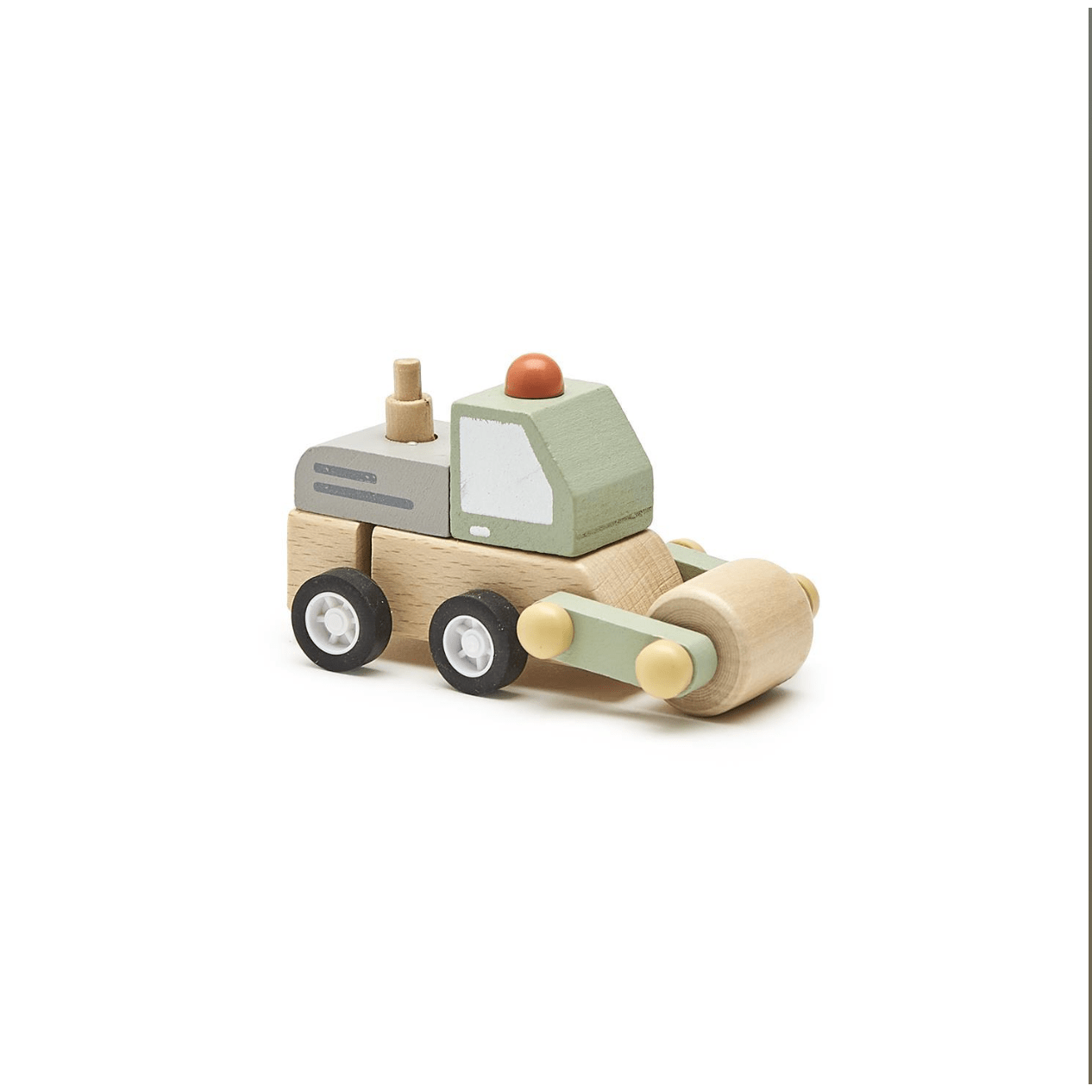 Hand-Crafted Wooden Wind-Up Construction Vehicles - White Farmhouse Flowers