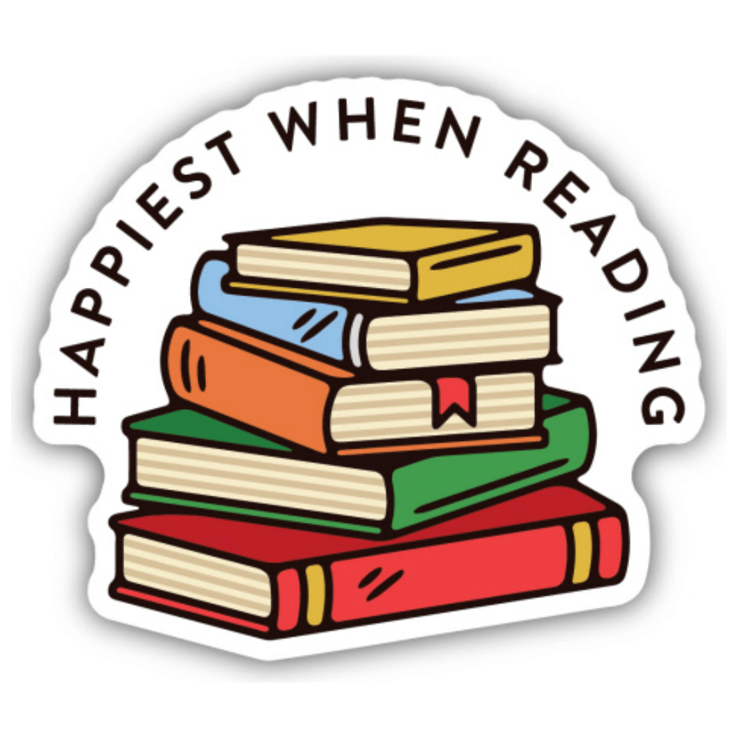 Happiest when Reading Book Stack Sticker - White Farmhouse Flowers