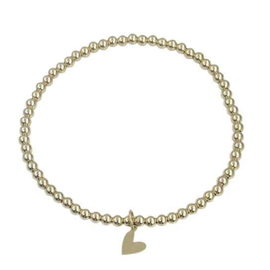 Heart Charm with Gold - 3mm Gold Filled Bracelet - White Farmhouse Flowers
