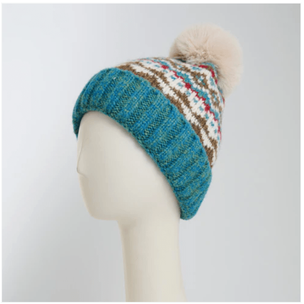 Heirloom Blue Aspen Fair Isle Pom Beanie - White Farmhouse Flowers