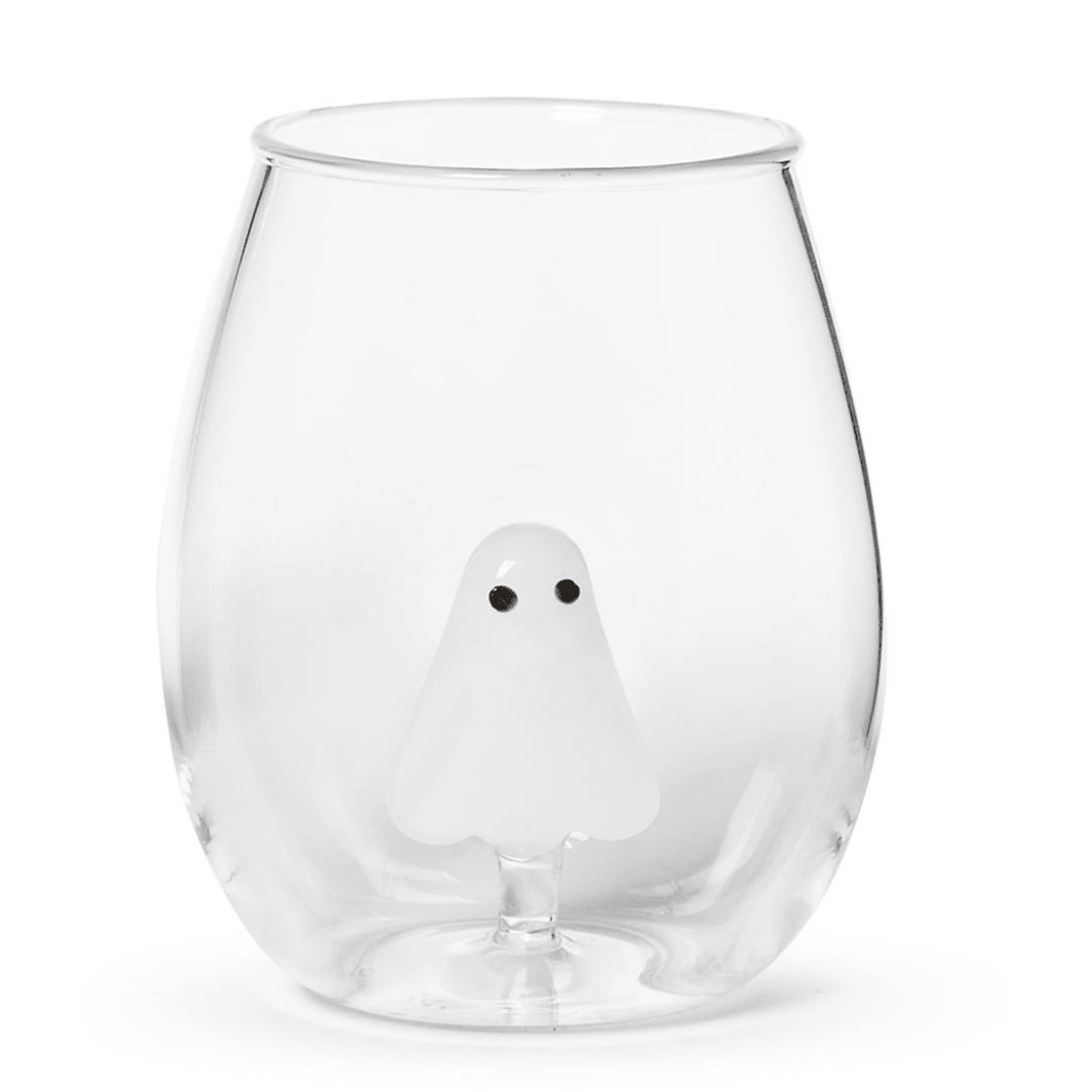 Here for the Boos Ghost Icon Stemless Wine Glass - White Farmhouse Flowers
