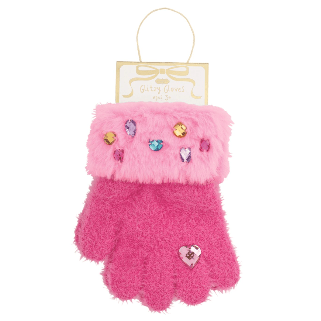 Hot Pink Glitzy Gloves for Kids - White Farmhouse Flowers