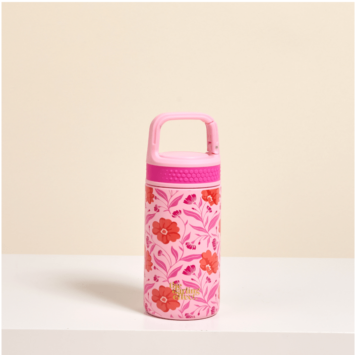 Hot Pink Lil' Bittle Bottle - Poppin' Petals Water Bottle - White Farmhouse Flowers