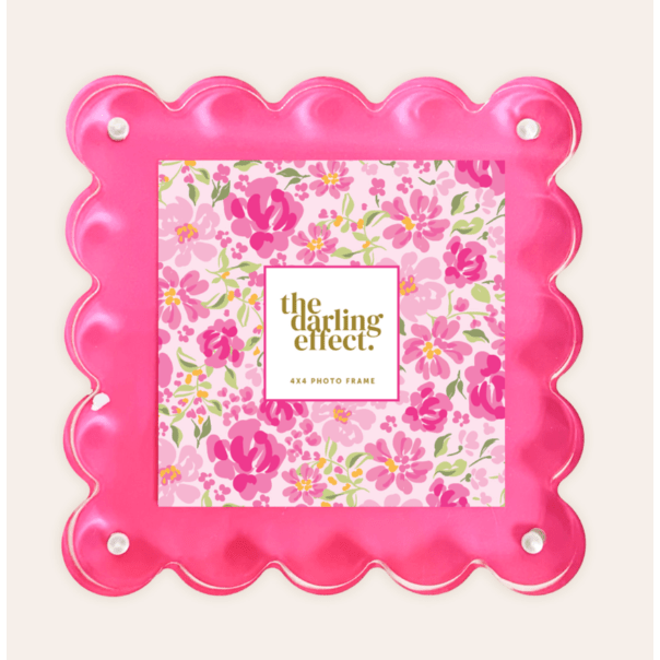 Hot Pink Square Scalloped Acrylic Frame - White Farmhouse Flowers