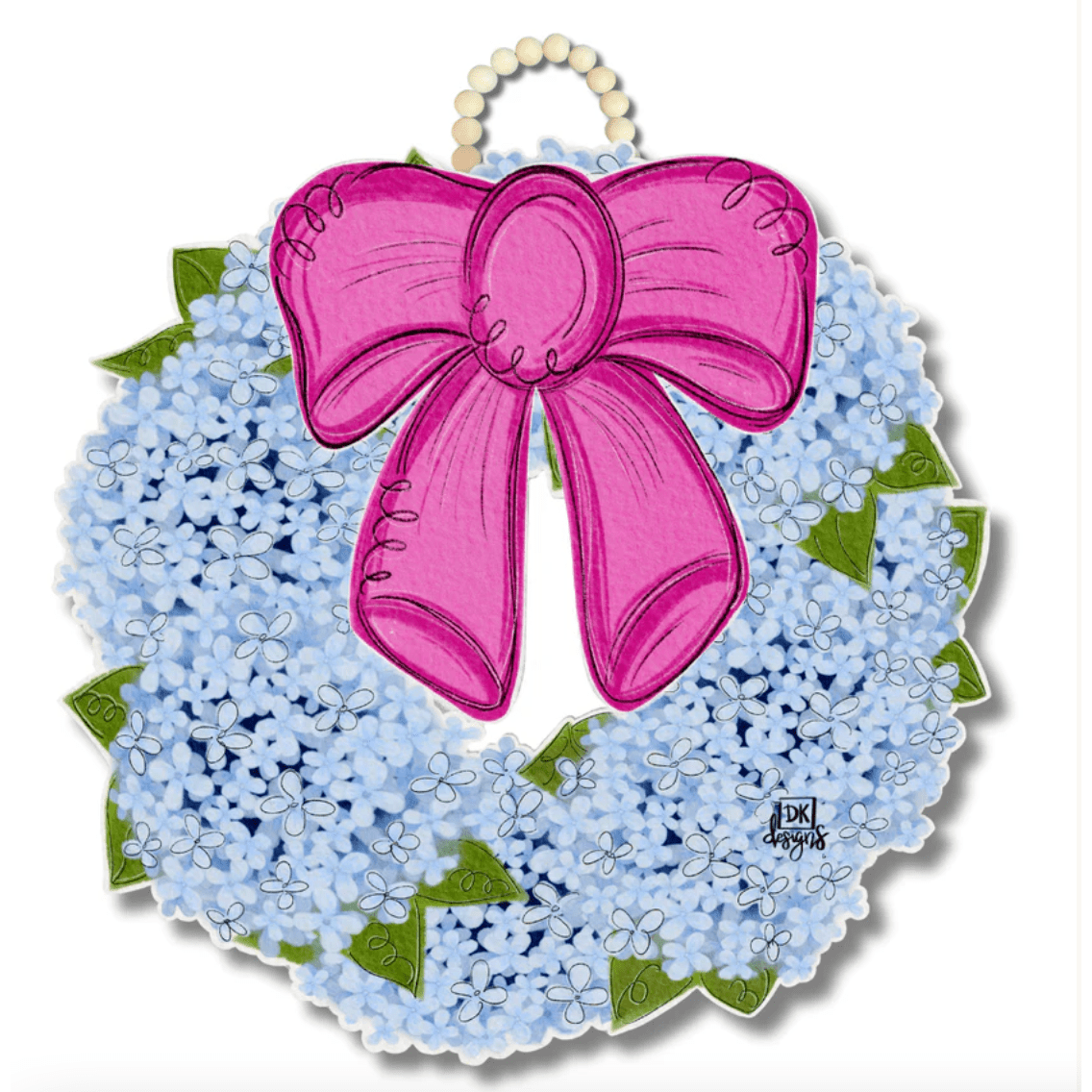 Hydrangea Bow Wreath Door Hanger - White Farmhouse Flowers
