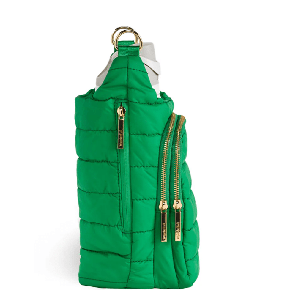 HydroBag Handle Kelly Green with Green and White Patterned Strap - White Farmhouse Flowers