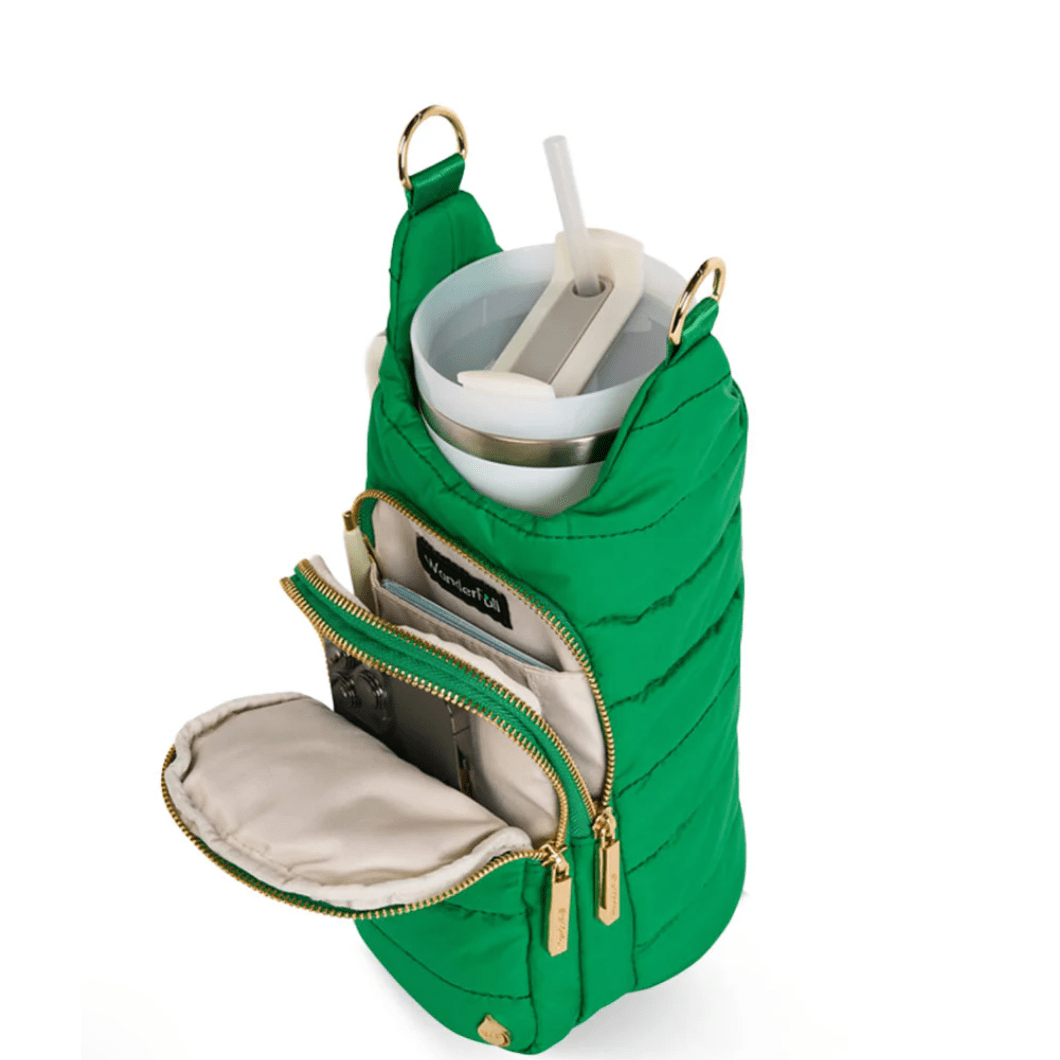 HydroBag Handle Kelly Green with Green and White Patterned Strap - White Farmhouse Flowers