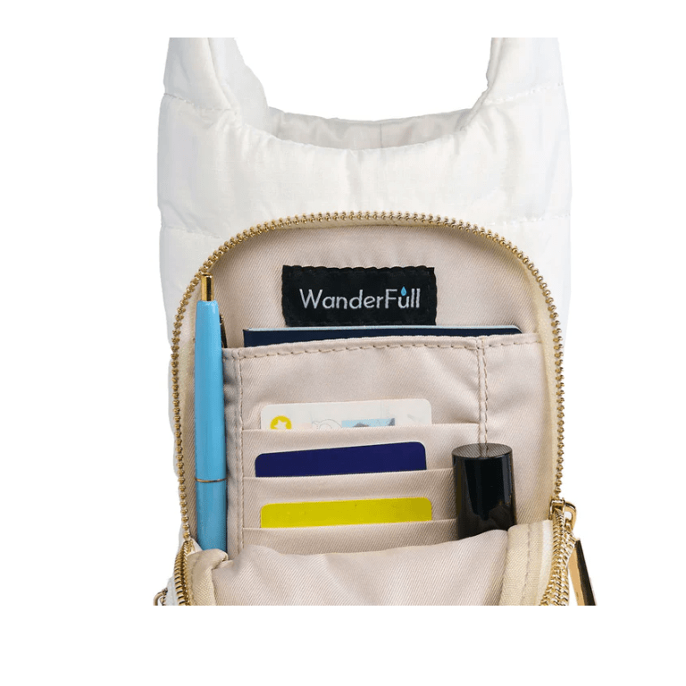 HydroBag HANDLE® -White Ripstop with Black and White Striped Strap - White Farmhouse Flowers
