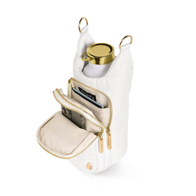 HydroBag HANDLE® -White Ripstop with Black and White Striped Strap - White Farmhouse Flowers