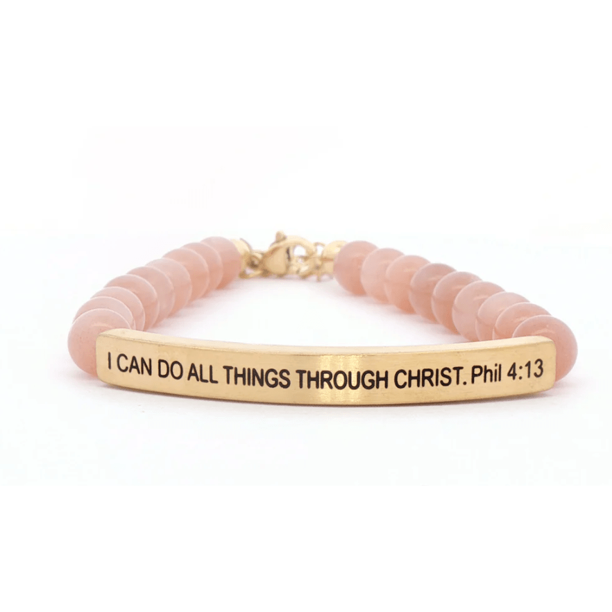 I Can Do All Things Through Christ Phil 4:13 Sandstone Bracelet - White Farmhouse Flowers