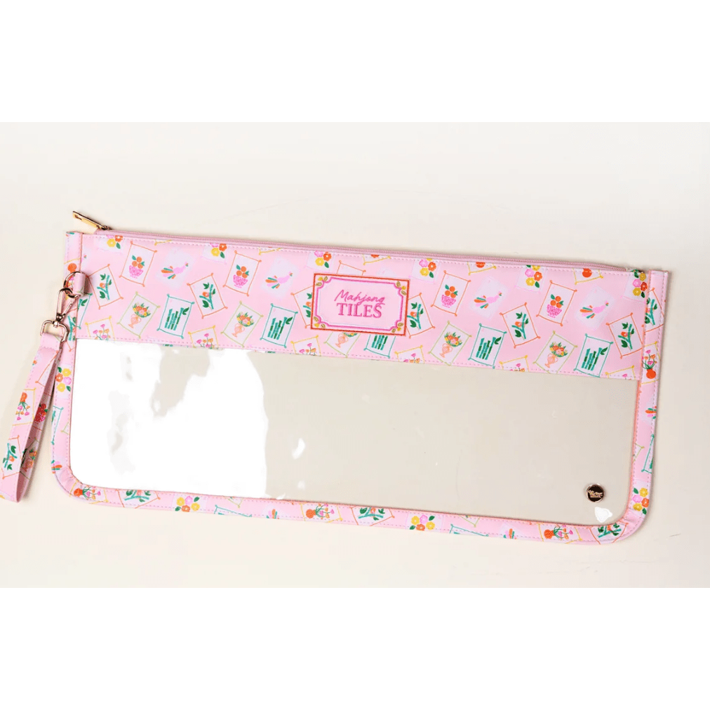 It's Mahj Time Pink Mahjong Tile Keeper Pouch - White Farmhouse Flowers