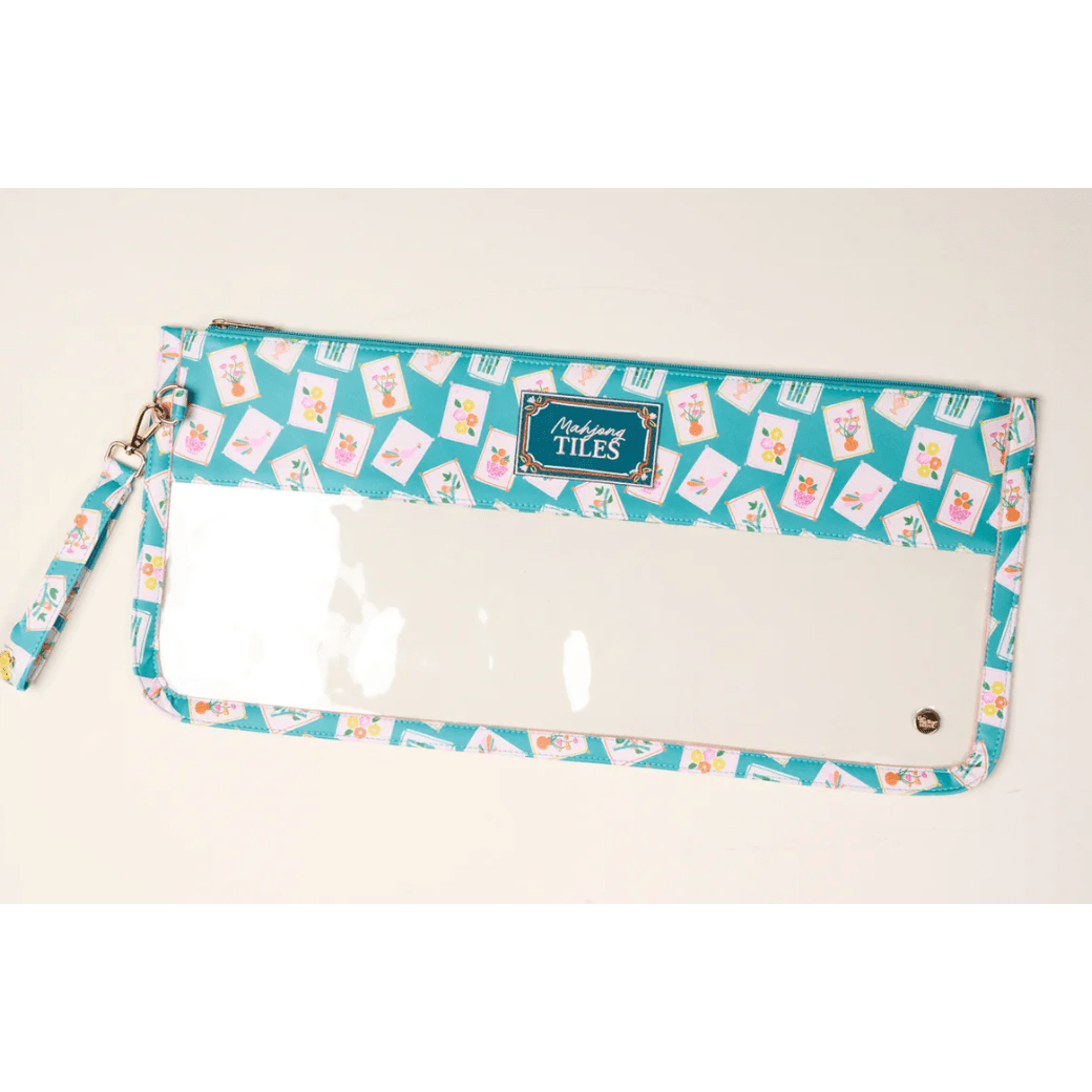 It's Mahj Time Teal Mahjong Tile Keeper Pouch - White Farmhouse Flowers