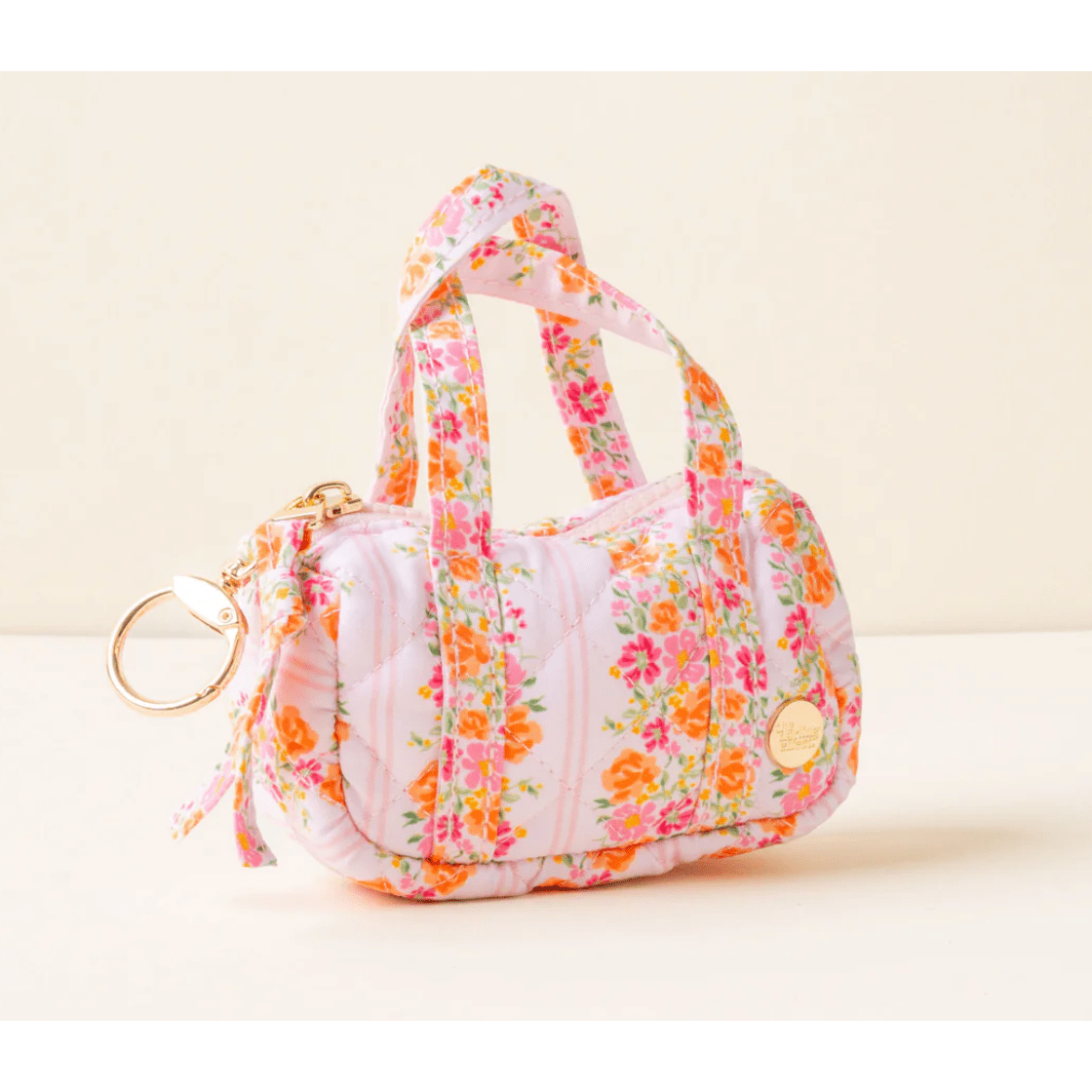 Itty Bitty Duffle Bag Charm - Petal Parade Pink - White Farmhouse Flowers