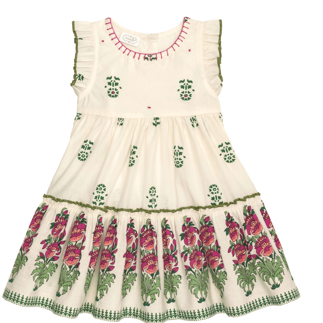 Ivory Block Print Dress - White Farmhouse Flowers