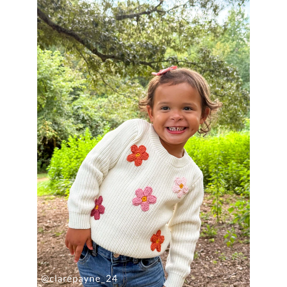 Kids Daisy Sweater - White Farmhouse Flowers