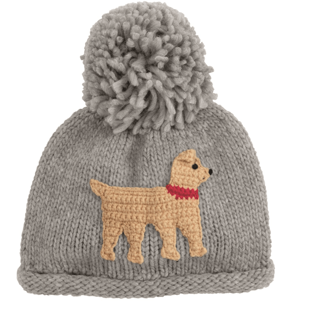 Kids Dog Knit Hat - White Farmhouse Flowers