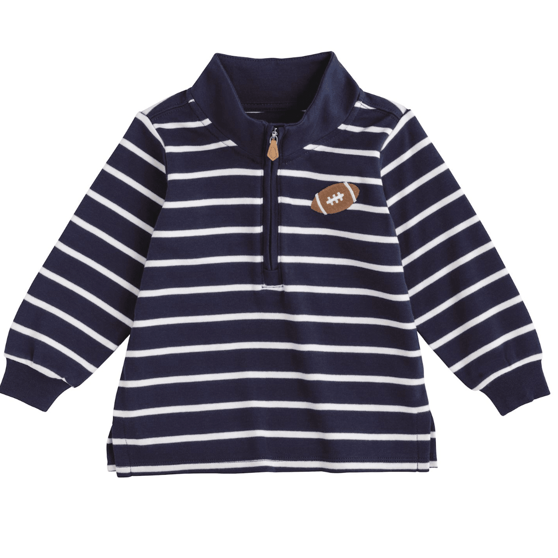 Kids Football Stripe Quarter Zip - White Farmhouse Flowers