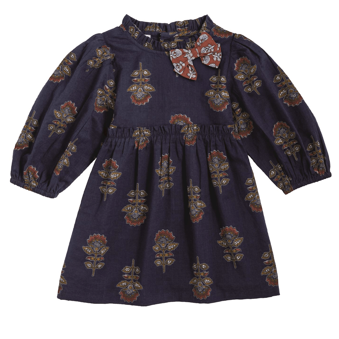 Kids Navy Floral Dress - White Farmhouse Flowers
