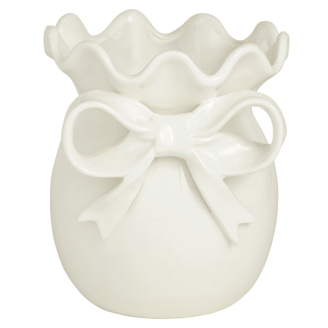 Large Bow Vase - White Farmhouse Flowers