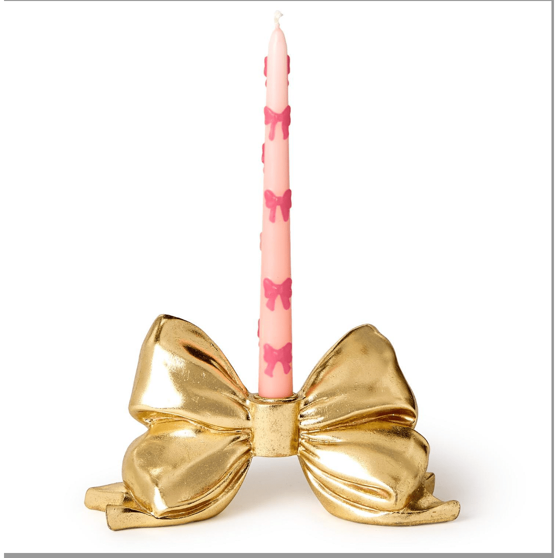 Large Gold Bow Taper Candleholder - White Farmhouse Flowers