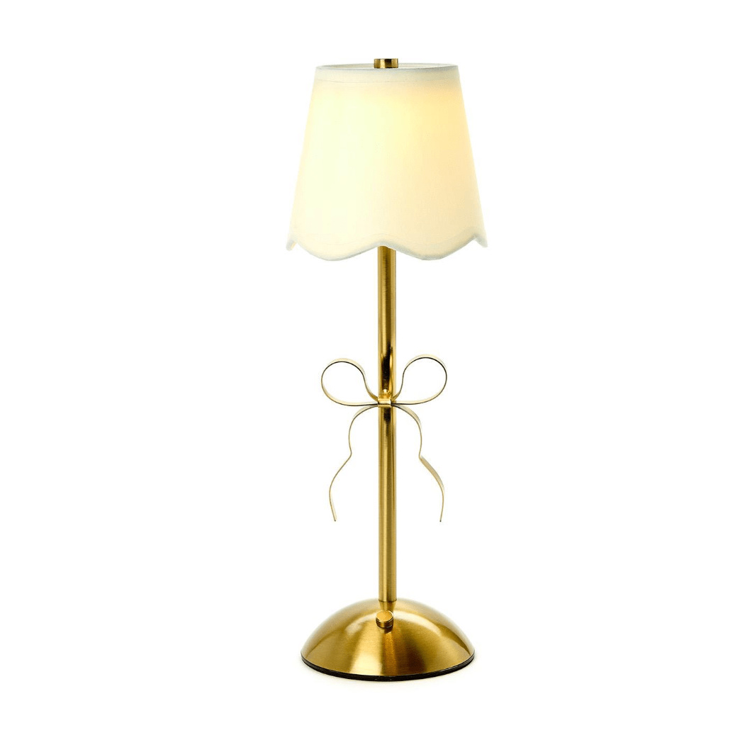 LED Portable Cordless Gold Bow Lamp - White Farmhouse Flowers