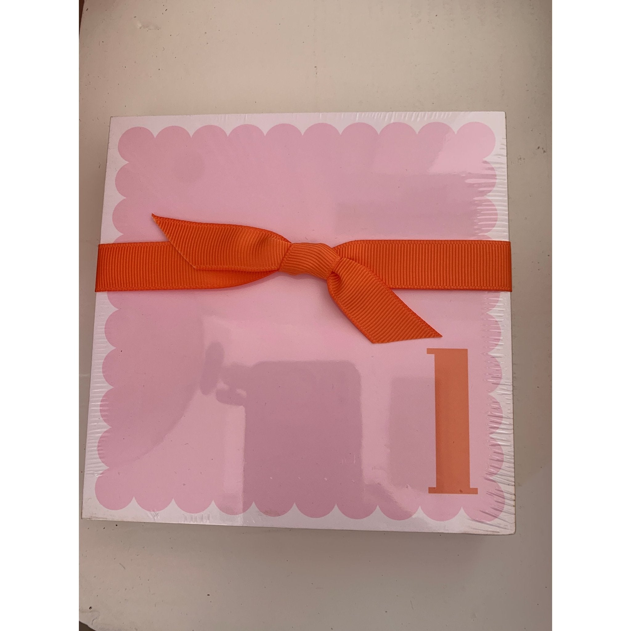 Letter L Scalloped Notepad with Orange Ribbon - White Farmhouse Flowers