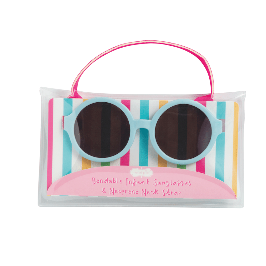 Light Blue Round Bendable Baby Sunglasses - White Farmhouse Flowers