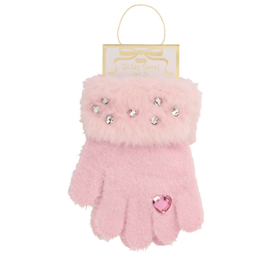 Light Pink Glitzy Gloves for Kids - White Farmhouse Flowers