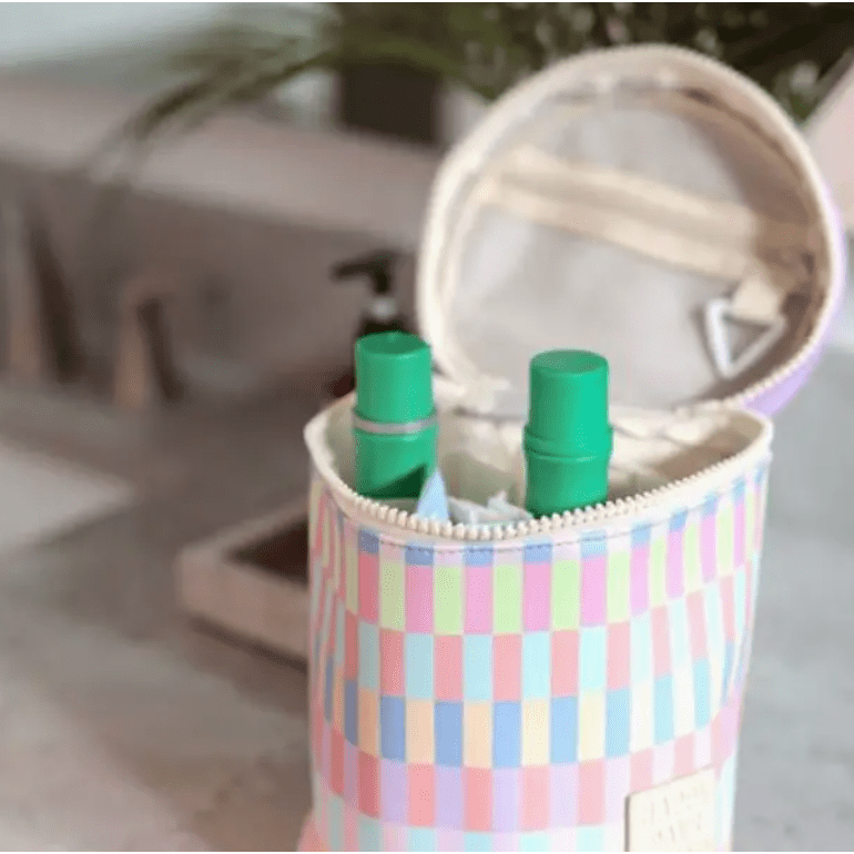 Lilac/Cream Barrel Organizer Toiletry Bag - Happy Days Ahead - White Farmhouse Flowers