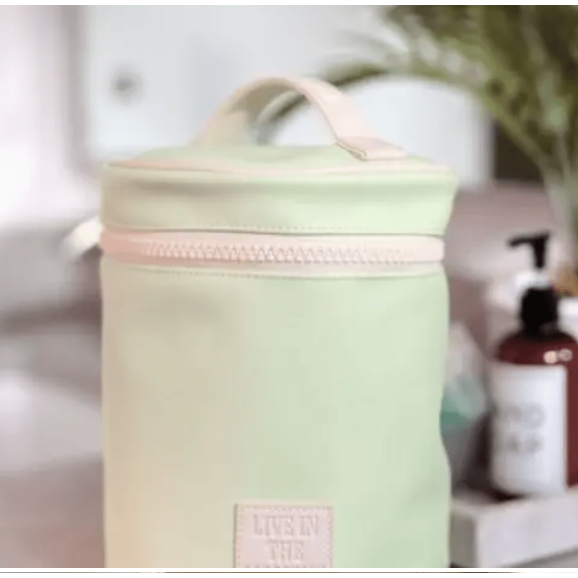 Lime Barrel Organizer Toiletry Bag - Live in the Moment - White Farmhouse Flowers