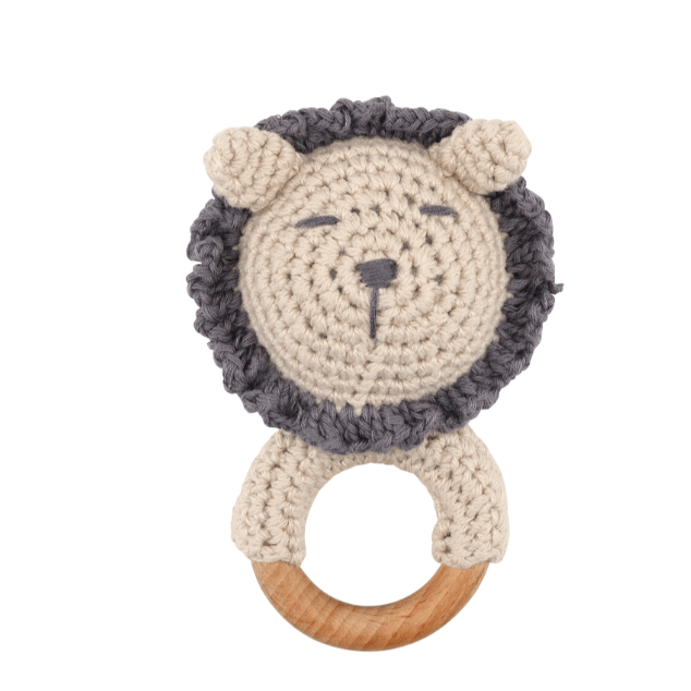 Lion Knit Rattle - White Farmhouse Flowers