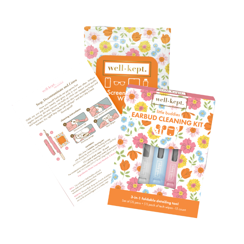 Little Buddies - Spring Break Earbud Cleaning Kit - White Farmhouse Flowers