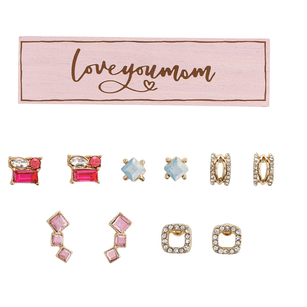 “Love You Mom” Boxed Earring Set - White Farmhouse Flowers