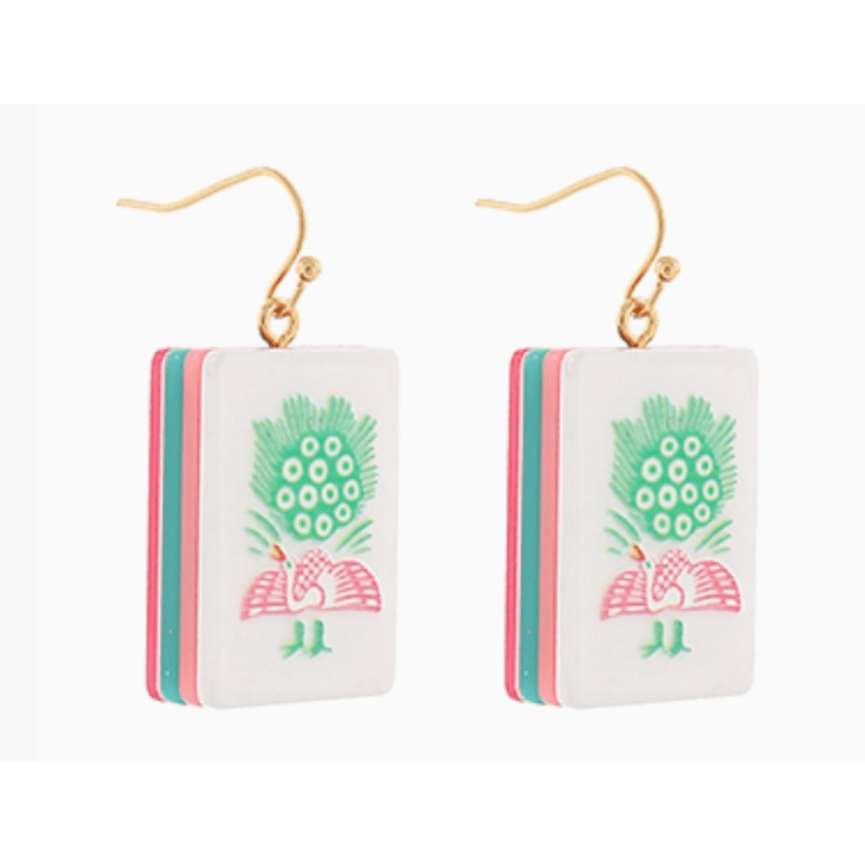 Mahjong Tile Earrings-Bird Bam - White Farmhouse Flowers