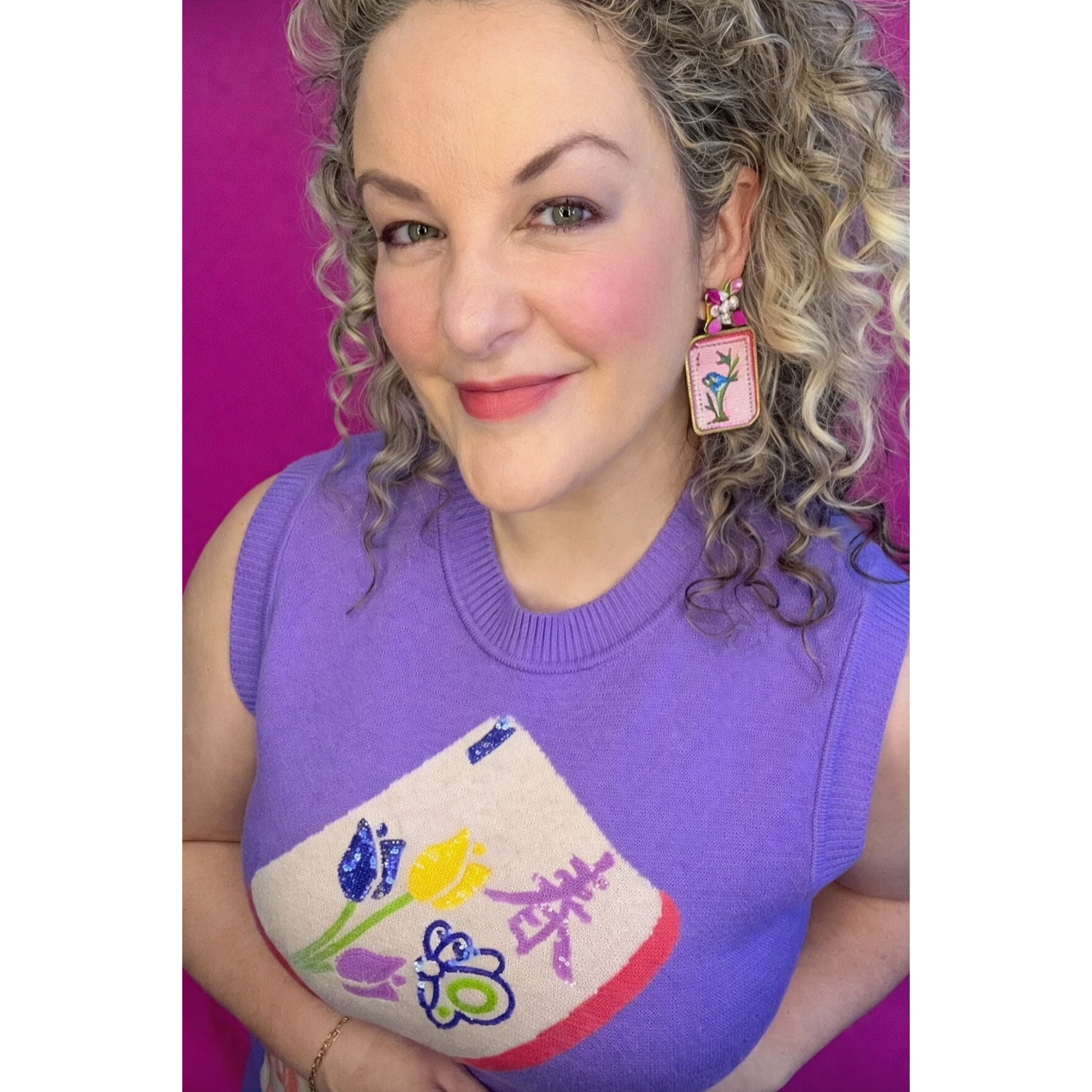 Mahjong Tile Earrings - White Farmhouse Flowers
