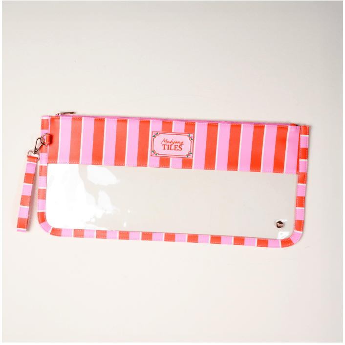 Mahjong Tile Keeper Pouch-Sicily Stripes Pink - White Farmhouse Flowers