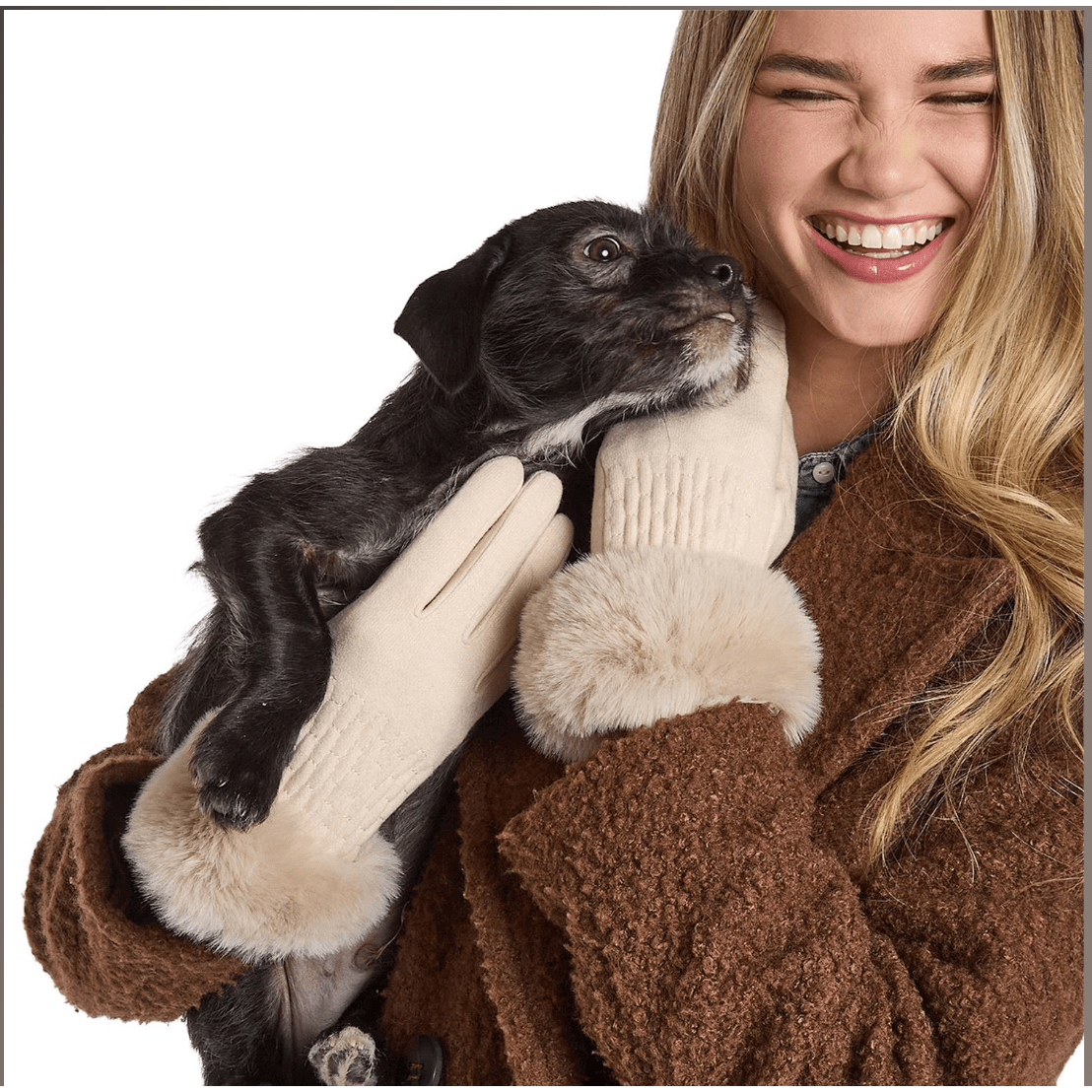 Maison Knit Gloves with Faux Fur Cuff - White Farmhouse Flowers