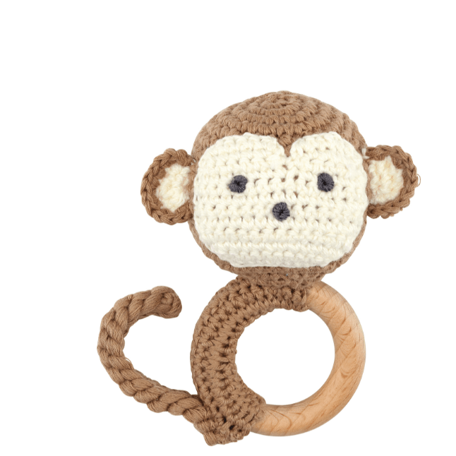 Monkey Knit Rattle - White Farmhouse Flowers