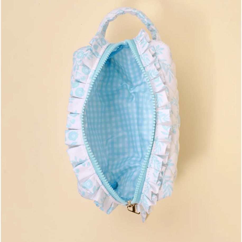Mrs. Something Blue Essentials Quilted Cosmetic Pouch - White Farmhouse Flowers