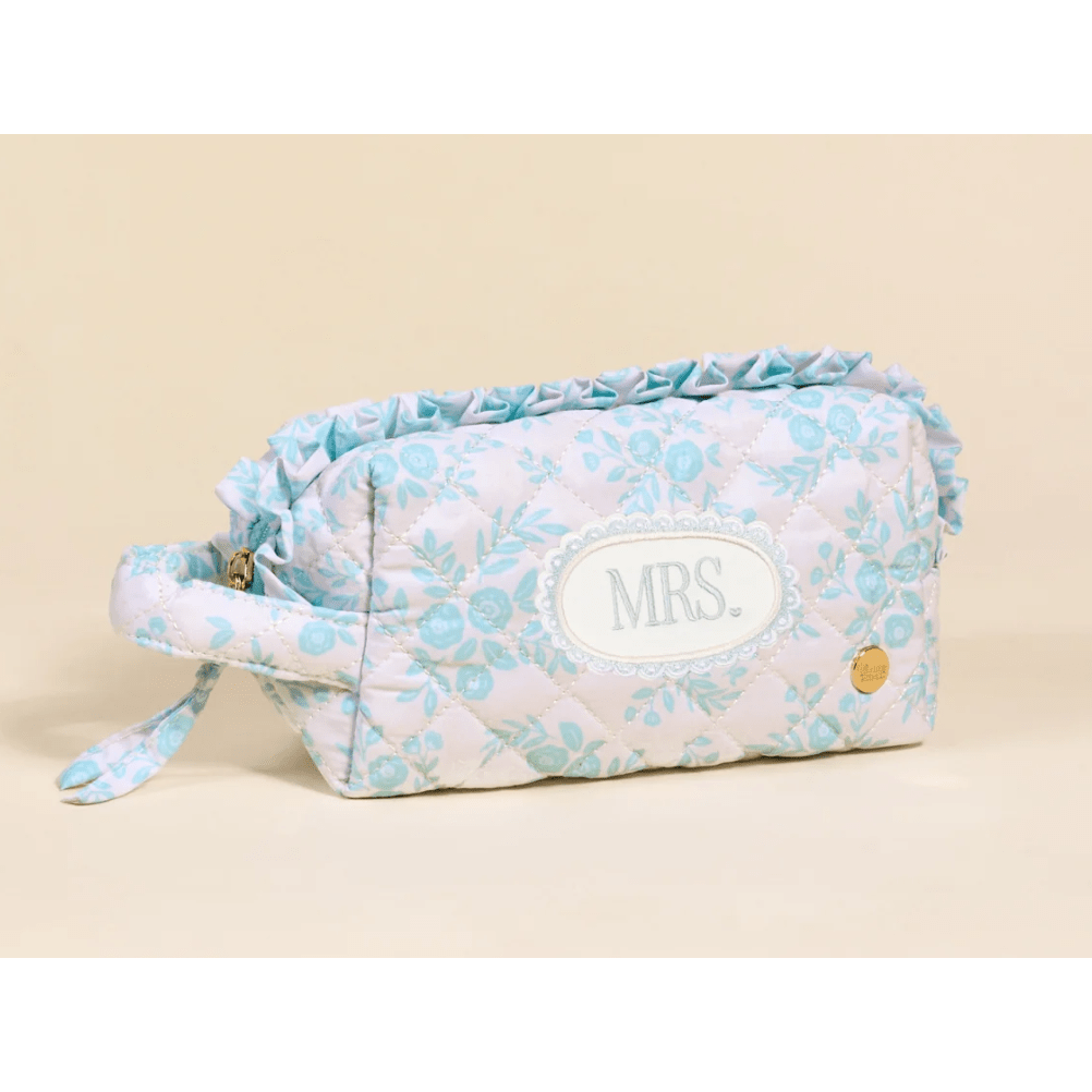 Mrs. Something Blue Essentials Quilted Cosmetic Pouch - White Farmhouse Flowers