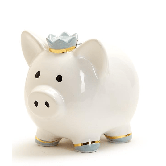 My First Piggy Bank with Blue Crown - White Farmhouse Flowers