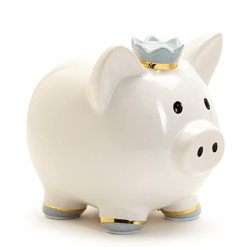 My First Piggy Bank with Blue Crown - White Farmhouse Flowers