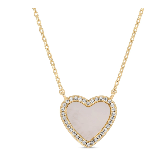 My Heart is Yours Shell Pave Heart Necklace - White Farmhouse Flowers