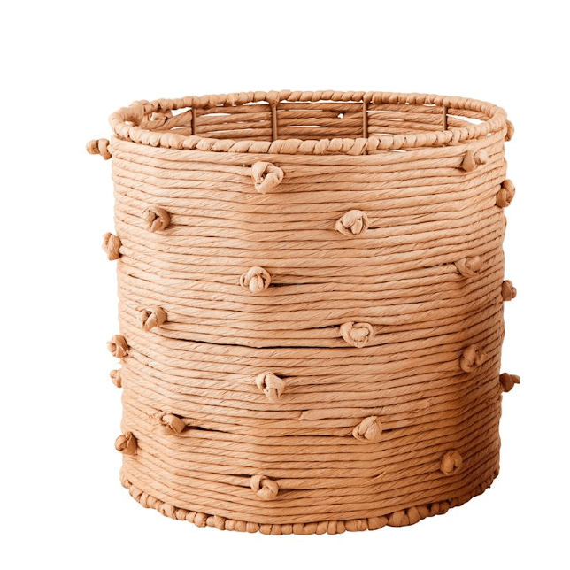 Natural Knot Rope Basket - White Farmhouse Flowers