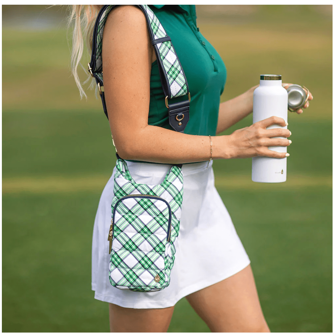 Navy and Green Plaid HydroBag - White Farmhouse Flowers