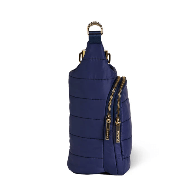 Navy Blue Matte HydroBag® with Red, White, Navy striped Strap - White Farmhouse Flowers