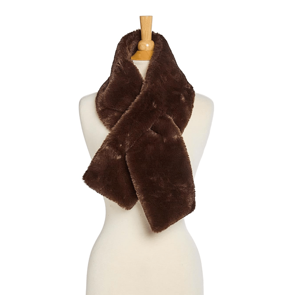 Neck Wrap Plush Faux Fur Scarf with Pull Through - White Farmhouse Flowers